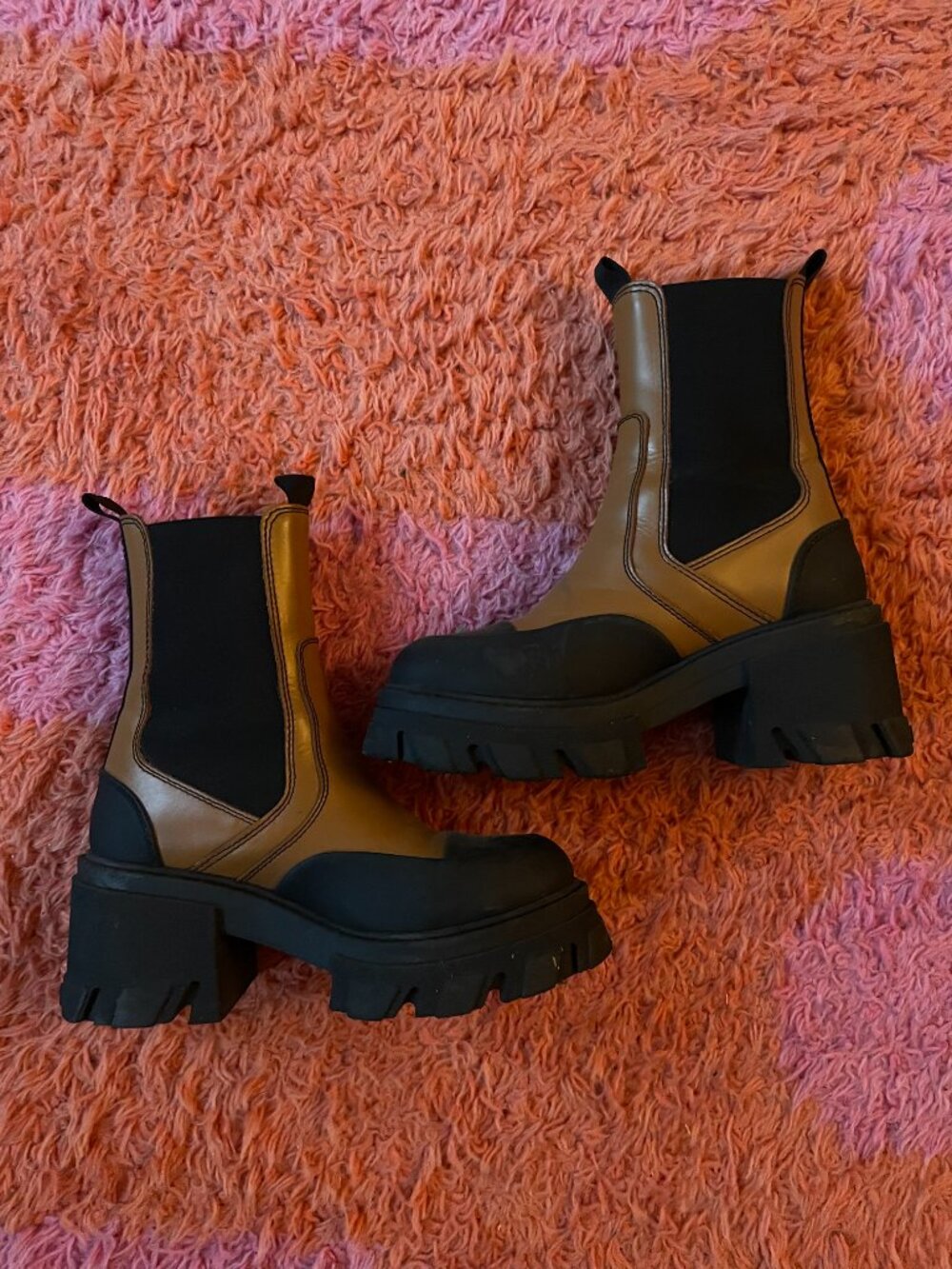Ganni Cleated Chelsea Boots in Brown